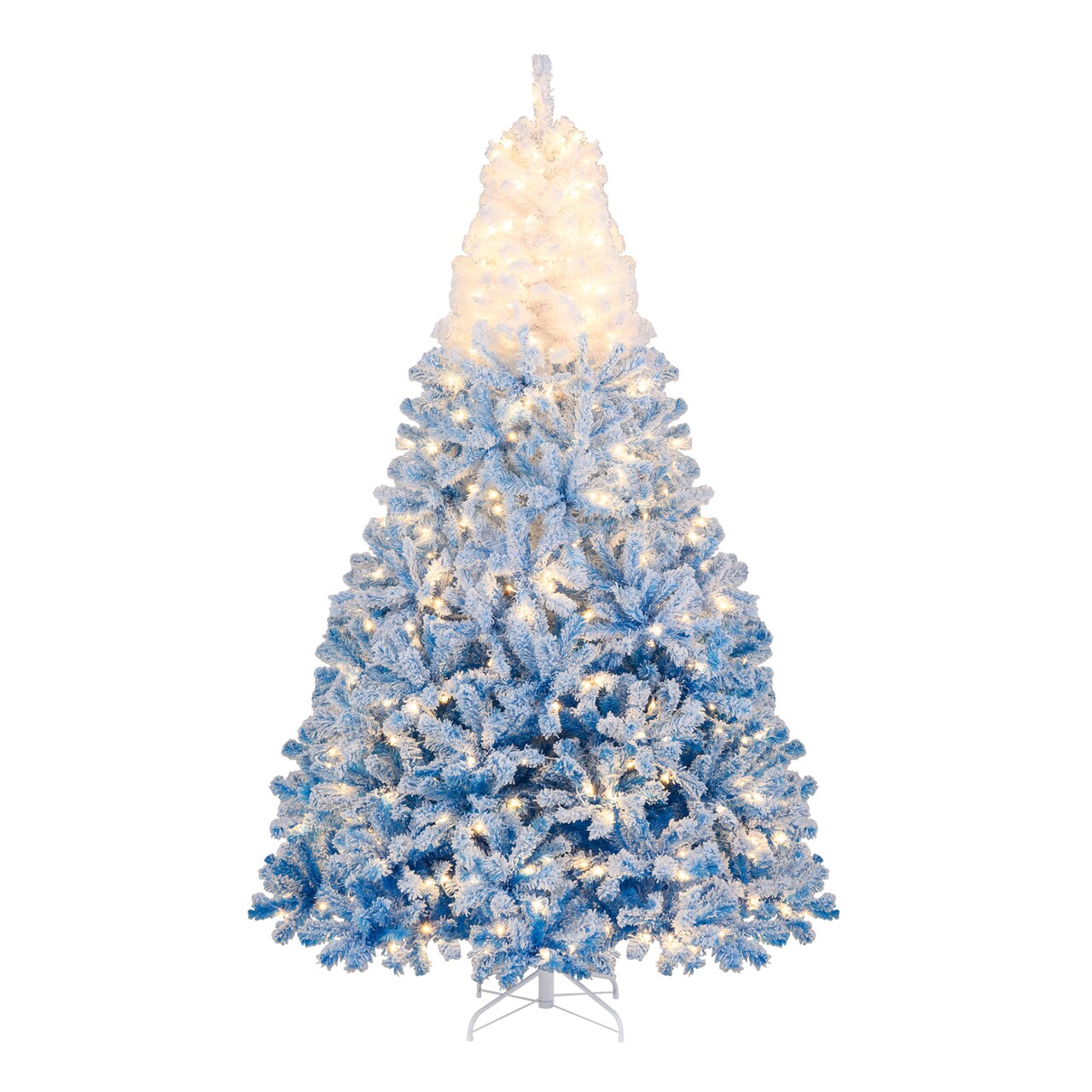 Pre Lit Christmas Tree White Blue Gradient Snow Flocked LED Lights